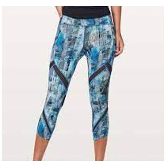Lululemon On Pace Crop *21" Sun Dazed Multi Blue Leggings with Pockets SZ 6 - Picture 1 of 6